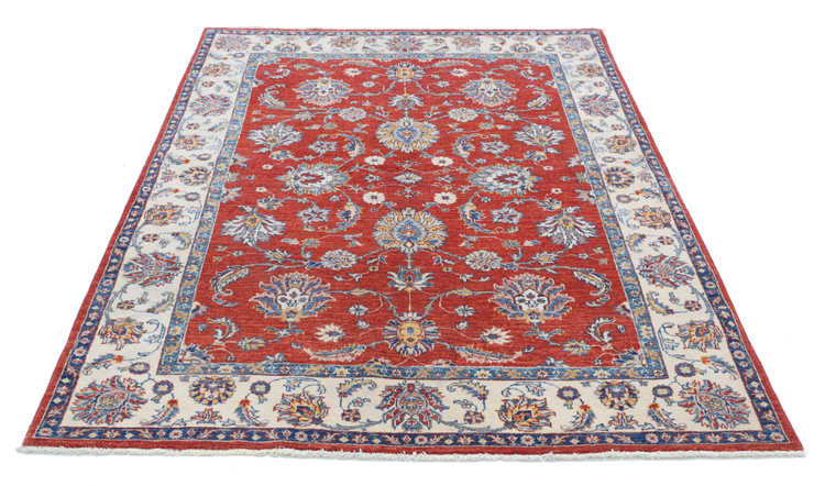 Hand Knotted Ziegler Wool Rug - 4' 8" X 6' 3" 4' 8" X 6' 3" (142 X 191) / Red / Wool