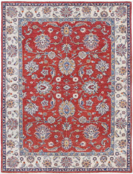 Hand Knotted Ziegler Wool Rug - 4' 8" X 6' 3" 4' 8" X 6' 3" (142 X 191) / Red / Wool