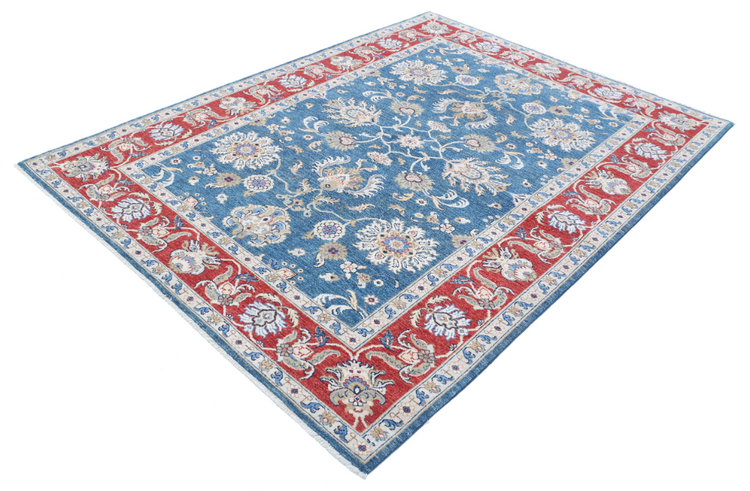 Hand Knotted Ziegler Wool Rug - 5' 10" X 7' 9" 5' 10" X 7' 9" (178 X 236) / Blue / Wool