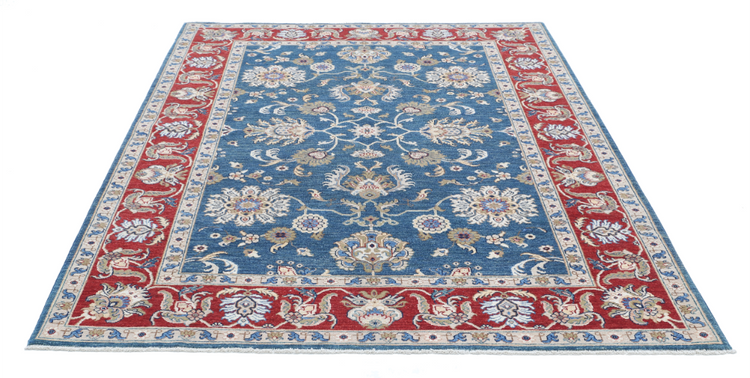 Hand Knotted Ziegler Wool Rug - 5' 10" X 7' 9" 5' 10" X 7' 9" (178 X 236) / Blue / Wool