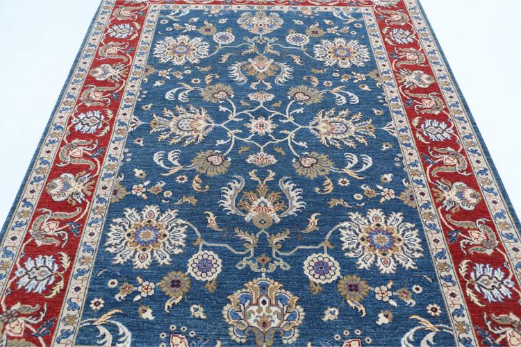 Hand Knotted Ziegler Wool Rug - 5' 10" X 7' 9" 5' 10" X 7' 9" (178 X 236) / Blue / Wool