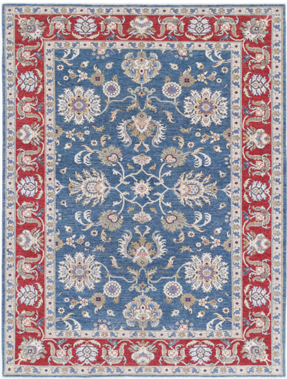 Hand Knotted Ziegler Wool Rug - 5' 10" X 7' 9" 5' 10" X 7' 9" (178 X 236) / Blue / Wool