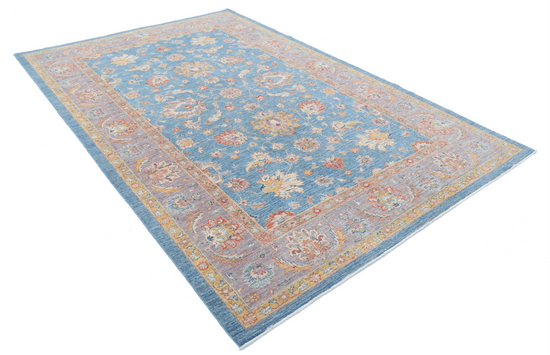 Hand Knotted Ziegler Wool Rug - 6' 7" X 10' 1" 6' 7" X 10' 1" (201 X 307) / Blue / Wool