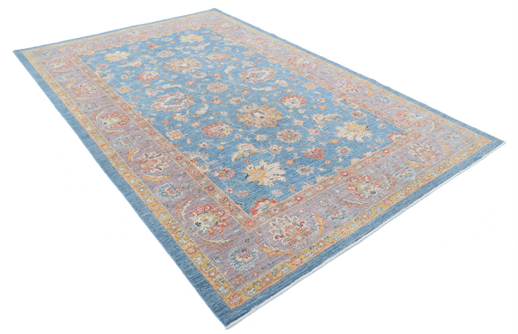 Hand Knotted Ziegler Wool Rug - 6' 7" X 10' 1" 6' 7" X 10' 1" (201 X 307) / Blue / Wool