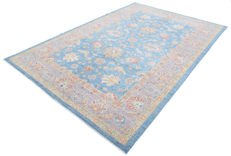 Hand Knotted Ziegler Wool Rug - 6' 7" X 10' 1" 6' 7" X 10' 1" (201 X 307) / Blue / Wool