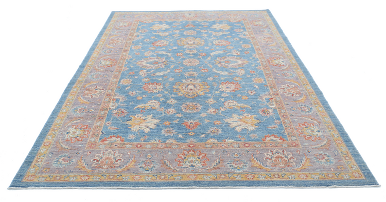 Hand Knotted Ziegler Wool Rug - 6' 7" X 10' 1" 6' 7" X 10' 1" (201 X 307) / Blue / Wool