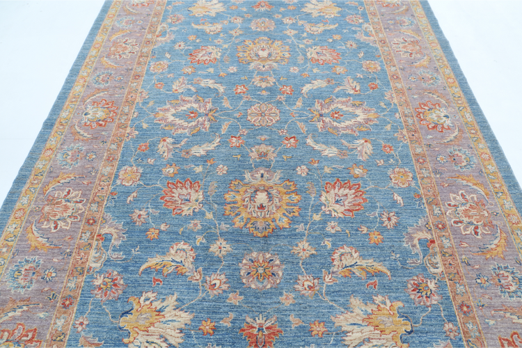 Hand Knotted Ziegler Wool Rug - 6' 7" X 10' 1" 6' 7" X 10' 1" (201 X 307) / Blue / Wool