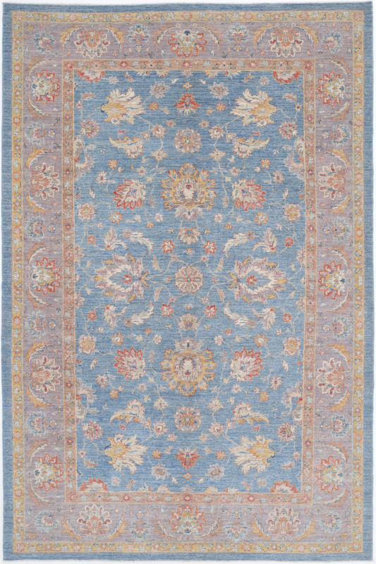 Hand Knotted Ziegler Wool Rug - 6' 7" X 10' 1" 6' 7" X 10' 1" (201 X 307) / Blue / Wool