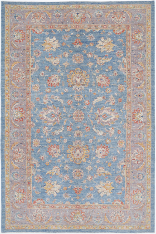 Hand Knotted Ziegler Wool Rug - 6' 7" X 10' 1" 6' 7" X 10' 1" (201 X 307) / Blue / Wool