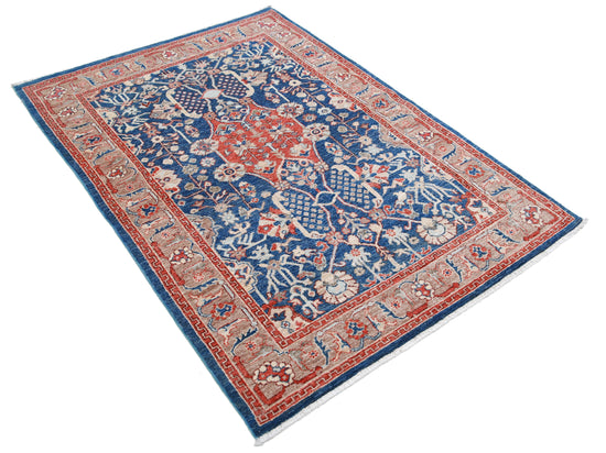 Hand Knotted Ziegler Wool Rug - 4' 0" X 5' 9" 4' 0" X 5' 9" (122 X 175) / Blue / Wool