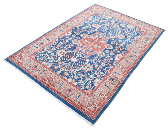 Hand Knotted Ziegler Wool Rug - 4' 0" X 5' 9" 4' 0" X 5' 9" (122 X 175) / Blue / Wool