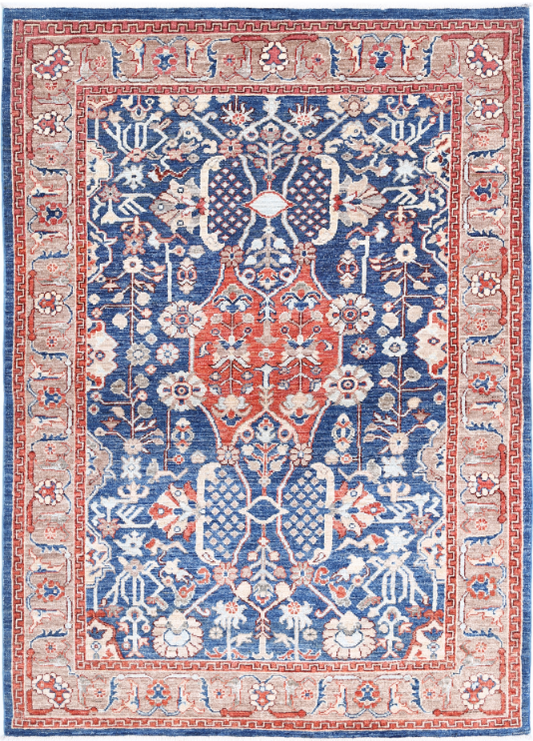 Hand Knotted Ziegler Wool Rug - 4' 0" X 5' 9" 4' 0" X 5' 9" (122 X 175) / Blue / Wool