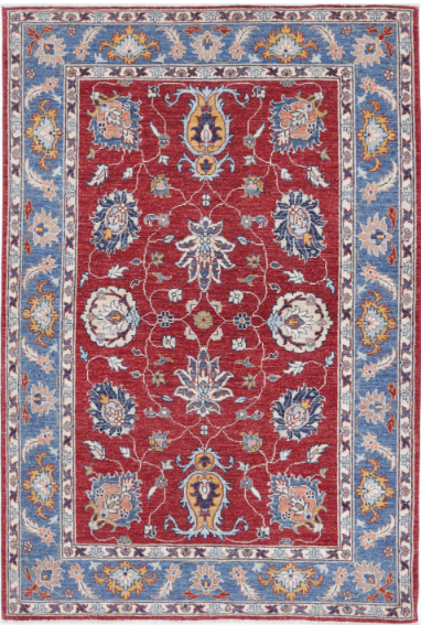 Hand Knotted Ziegler Wool Rug - 4' 0" X 5' 10" 4' 0" X 5' 10" (122 X 178) / Red / Wool