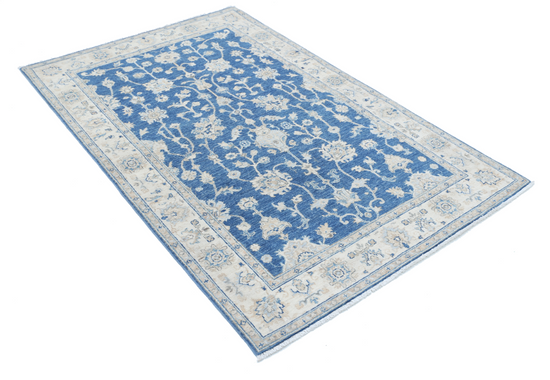 Hand Knotted Ziegler Wool Rug - 3' 10" X 6' 0" 3' 10" X 6' 0" (117 X 183) / Blue / Wool