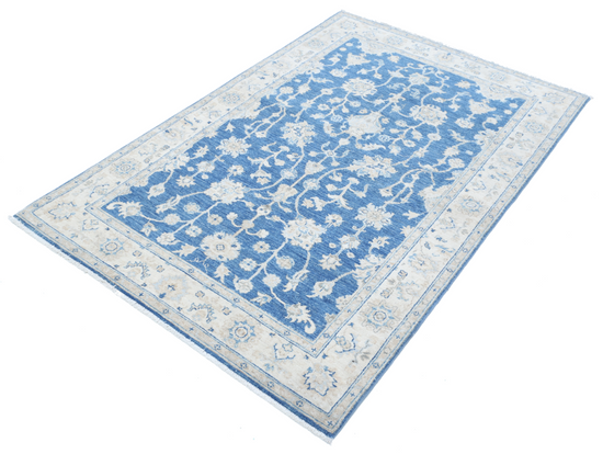 Hand Knotted Ziegler Wool Rug - 3' 10" X 6' 0" 3' 10" X 6' 0" (117 X 183) / Blue / Wool