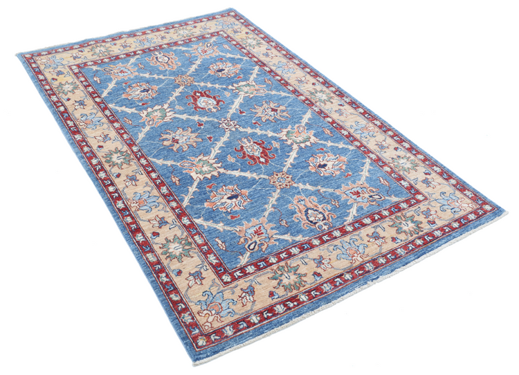 Hand Knotted Ziegler Wool Rug - 3' 10" X 6' 0" 3' 10" X 6' 0" (117 X 183) / Blue / Wool