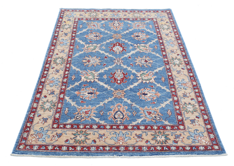 Hand Knotted Ziegler Wool Rug - 3' 10" X 6' 0" 3' 10" X 6' 0" (117 X 183) / Blue / Wool