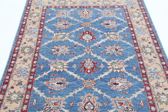 Hand Knotted Ziegler Wool Rug - 3' 10" X 6' 0" 3' 10" X 6' 0" (117 X 183) / Blue / Wool