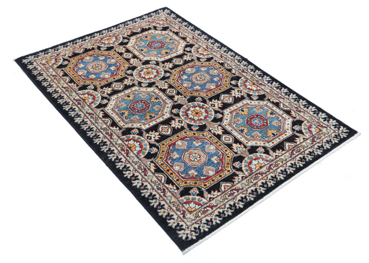 Hand Knotted Ziegler Wool Rug - 3' 3" X 4' 8" 3' 3" X 4' 8" (99 X 142) / Black / Wool