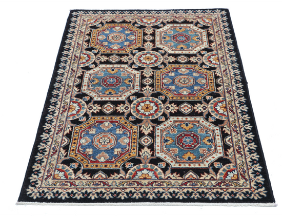 Hand Knotted Ziegler Wool Rug - 3' 3" X 4' 8" 3' 3" X 4' 8" (99 X 142) / Black / Wool