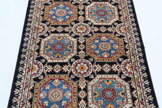 Hand Knotted Ziegler Wool Rug - 3' 3" X 4' 8" 3' 3" X 4' 8" (99 X 142) / Black / Wool