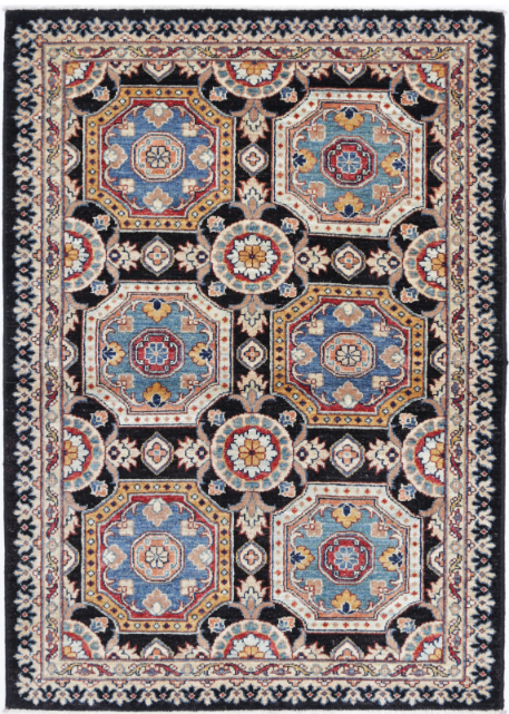 Hand Knotted Ziegler Wool Rug - 3' 3" X 4' 8" 3' 3" X 4' 8" (99 X 142) / Black / Wool