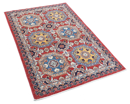 Hand Knotted Ziegler Wool Rug - 3' 2" X 4' 10" 3' 2" X 4' 10" (97 X 147) / Red / Wool