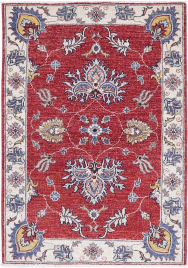 Hand Knotted Ziegler Wool Rug - 2' 10" X 4' 2" 2' 10" X 4' 2" (86 X 127) / Red / Wool