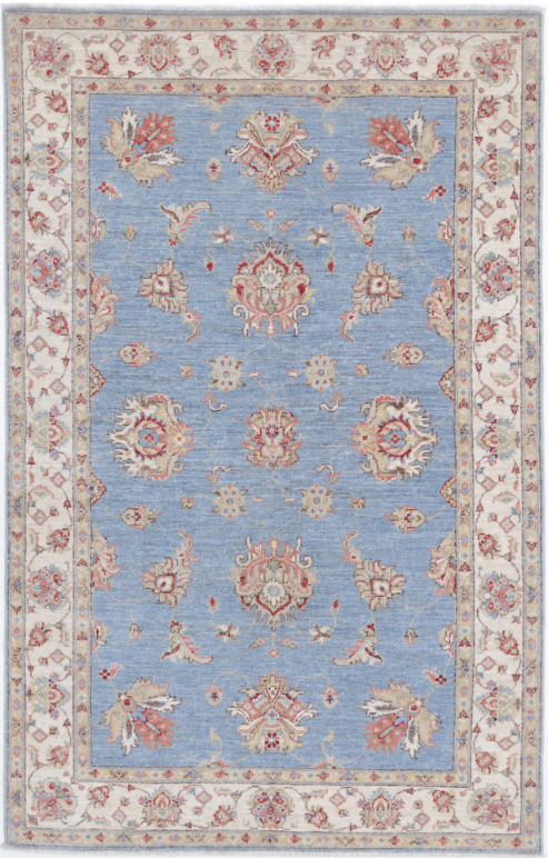 Hand Knotted Ziegler Wool Rug - 3' 9" X 5' 11" 3' 9" X 5' 11" (114 X 180) / Blue / Wool