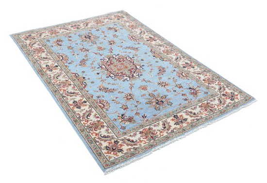 Hand Knotted Ziegler Wool Rug - 4' 0" X 5' 9" 4' 0" X 5' 9" (122 X 175) / Blue / Wool