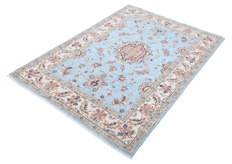 Hand Knotted Ziegler Wool Rug - 4' 0" X 5' 9" 4' 0" X 5' 9" (122 X 175) / Blue / Wool