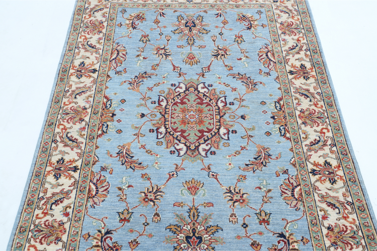 Hand Knotted Ziegler Wool Rug - 4' 0" X 5' 9" 4' 0" X 5' 9" (122 X 175) / Blue / Wool