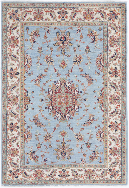 Hand Knotted Ziegler Wool Rug - 4' 0" X 5' 9" 4' 0" X 5' 9" (122 X 175) / Blue / Wool