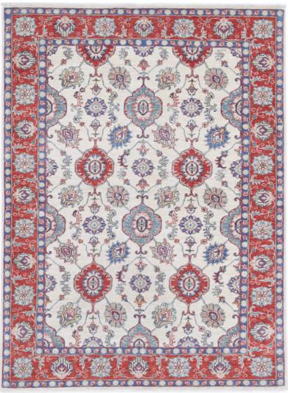 Hand Knotted Ziegler Wool Rug - 4' 2" X 5' 9" 4' 2" X 5' 9" (127 X 175) / Ivory / Wool