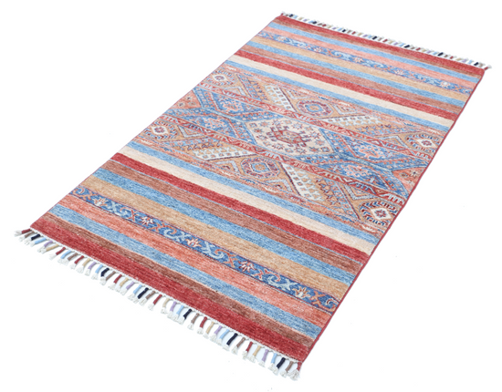 Hand Knotted Khurjeen Wool Rug - 2' 11" X 4' 10" 2' 11" X 4' 10" (89 X 147) / Multi / Wool