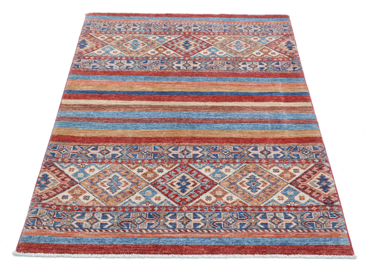 Hand Knotted Khurjeen Wool Rug - 3' 4" X 4' 9" 3' 4" X 4' 9" (101 X 145) / Multi / Wool