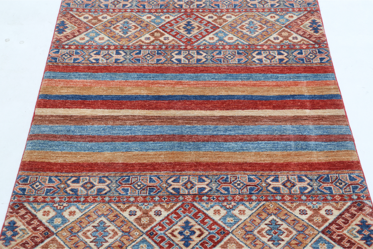 Hand Knotted Khurjeen Wool Rug - 3' 4" X 4' 9" 3' 4" X 4' 9" (101 X 145) / Multi / Wool