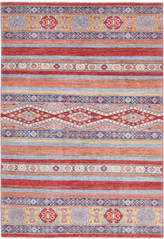 Hand Knotted Khurjeen Wool Rug - 4'1'' x 6'0''