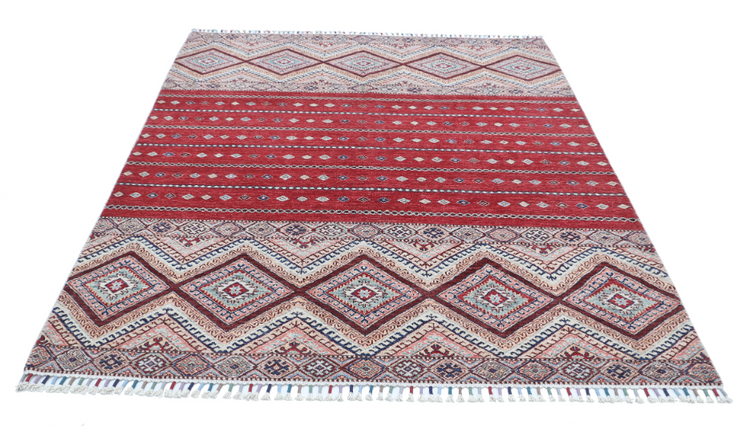 Hand Knotted Khurjeen Wool Rug - 5' 6" X 7' 2" 5' 6" X 7' 2" (168 X 219) / Multi / Wool