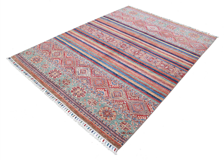 Hand Knotted Khurjeen Wool Rug - 5' 9" X 7' 10" 5' 9" X 7' 10" (175 X 239) / Multi / Wool