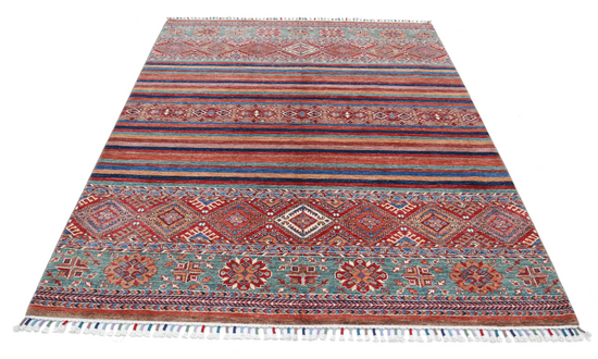 Hand Knotted Khurjeen Wool Rug - 5' 9" X 7' 10" 5' 9" X 7' 10" (175 X 239) / Multi / Wool