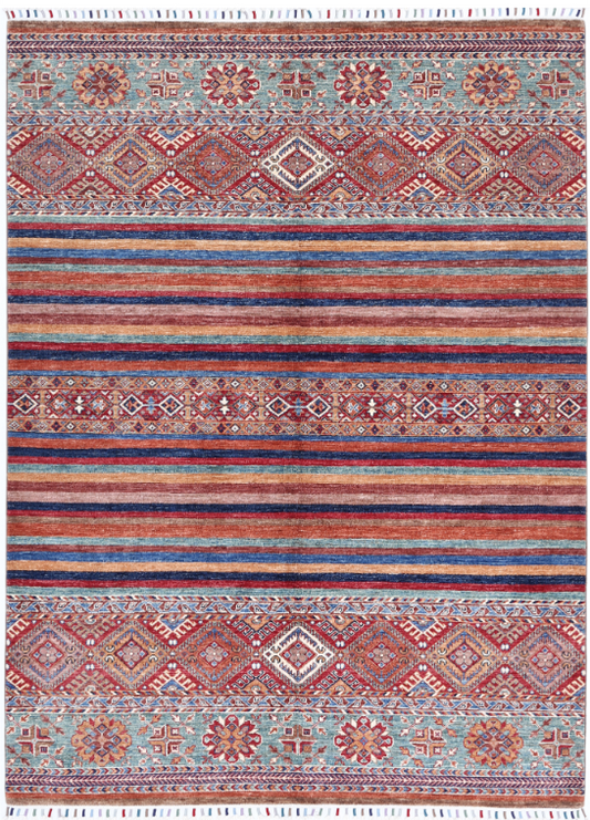 Hand Knotted Khurjeen Wool Rug - 5' 9" X 7' 10" 5' 9" X 7' 10" (175 X 239) / Multi / Wool