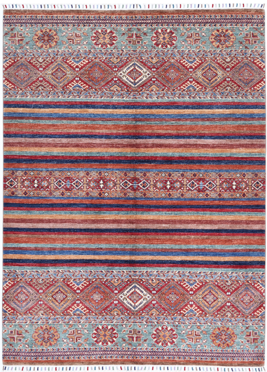 Hand Knotted Khurjeen Wool Rug - 5' 9" X 7' 10" 5' 9" X 7' 10" (175 X 239) / Multi / Wool