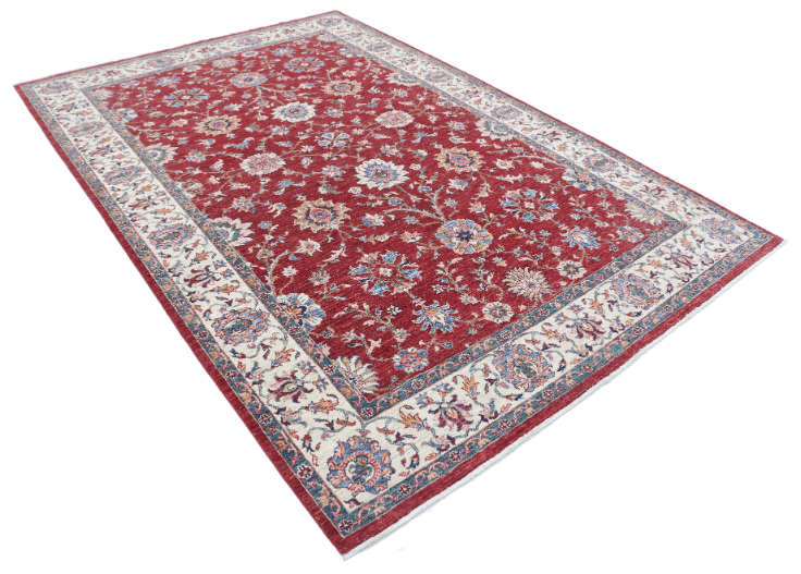 Hand Knotted Ziegler Wool Rug - 6' 7" X 9' 8" 6' 7" X 9' 8" (201 X 295) / Red / Wool