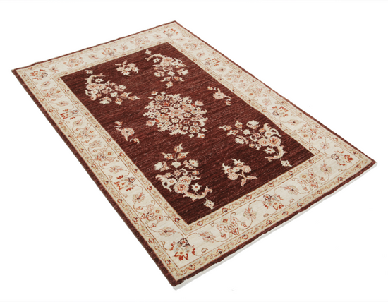 Hand Knotted Ziegler Wool Rug - 3' 5" X 4' 11" 3' 5" X 4' 11" (104 X 150) / Brown / Wool