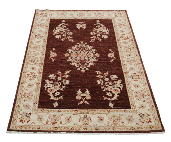 Hand Knotted Ziegler Wool Rug - 3' 5" X 4' 11" 3' 5" X 4' 11" (104 X 150) / Brown / Wool