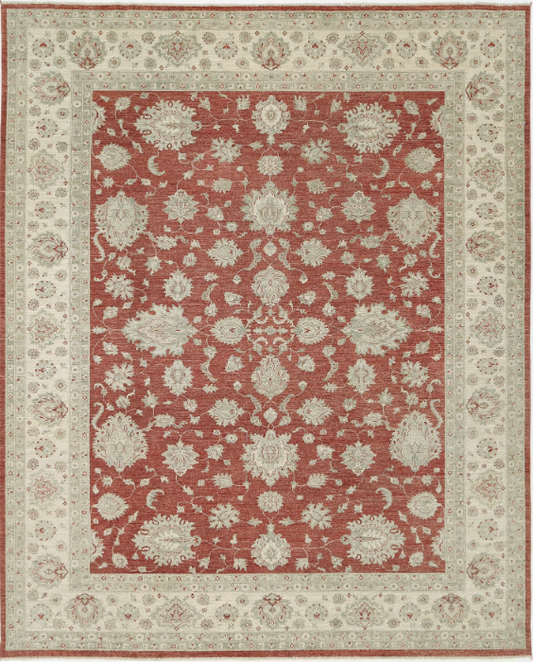 Hand Knotted Ziegler Wool Rug - 9' 7" X 11' 11" 9' 7" X 11' 11" (292 X 363) / Red / Wool