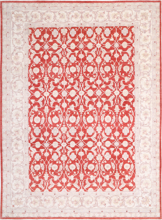 Hand Knotted Ziegler Wool Rug - 9' 11" X 13' 7" 9' 11" X 13' 7" (302 X 414) / Red / Wool