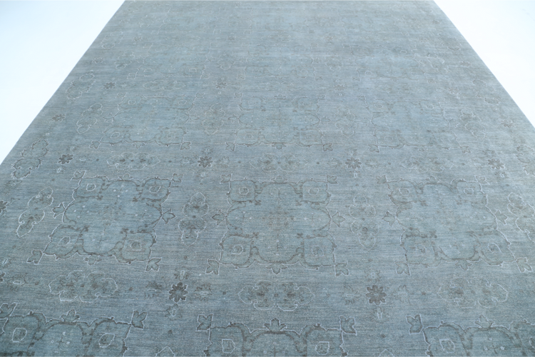 Hand Knotted Overdye Wool & Silk Rug - 9' 10" X 13' 11" 9' 10" X 13' 11" (300 X 424) / Grey / Wool & Silk