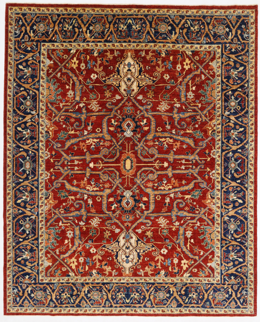 Hand Knotted Heriz Wool Rug - 8' 1" X 9' 9" 8' 1" X 9' 9" (246 X 297) / Red / Wool